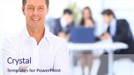  Presentation with talking heads - Cool new presentation design with talking heads - portrait of smiling businessman backdrop and a sky blue colored foreground