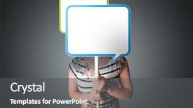  Presentation with lady - Audience pleasing slide deck consisting of talking heads - young lady standing and holding backdrop and a  colored foreground