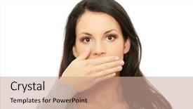  Presentation with talking heads - Theme consisting of talking heads - young woman covering her mouth background and a coral colored foreground