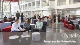  Presentation with university building - Beautiful PPT layouts featuring talking in busy university campus backdrop and a gray colored foreground