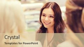  Presentation with women meeting - Presentation design consisting of talking in mall or city background and a lemonade colored foreground