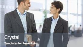  Presentation with two people talking - PPT theme featuring talking in office lobby looking background and a gray colored foreground
