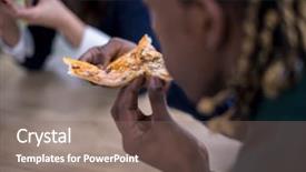  Presentation with business group meeting - Beautiful slides featuring talking laughing on lunch time backdrop and a  colored foreground