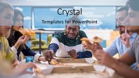  Presentation with staff meeting - Audience pleasing PPT theme consisting of talking laughing on lunch time backdrop and a  colored foreground