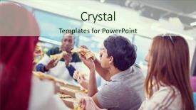  Presentation with staff meeting - Colorful slide set enhanced with talking laughing on lunch time backdrop and a cream colored foreground