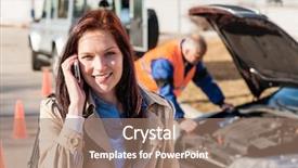  Presentation with mechanic - Audience pleasing PPT theme consisting of talking on cellphone after car backdrop and a coral colored foreground