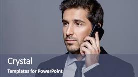  Presentation with business communications - Audience pleasing PPT theme consisting of talking on his cell phone backdrop and a  colored foreground