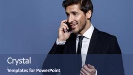  Presentation with business communications - Slide deck featuring talking on his cell phone background and a  colored foreground