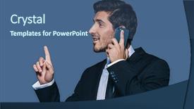 Presentation with business communications - Theme having talking on his cell phone background and a  colored foreground