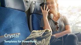  Presentation with phone - PPT theme consisting of talking on phone on train background and a ocean colored foreground