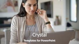  Presentation with pink home office - Beautiful PPT layouts featuring talking on phone with headset backdrop and a gray colored foreground