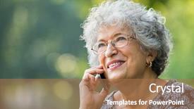  Presentation with smartphone - PPT layouts enhanced with talking on smartphone outdoor senior background and a coral colored foreground