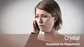  Presentation with mobile phone in woman hand - Slide set with talking on the mobile phone background and a coral colored foreground