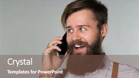  Presentation with blue white and yellow - Presentation design consisting of talking on the phone found background and a  colored foreground