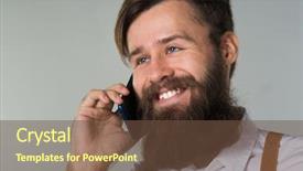  Presentation with abstract yellow gold and white - Beautiful PPT theme featuring talking on the phone found backdrop and a  colored foreground