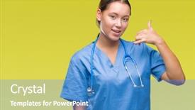  Presentation with medical smiling doctor - Theme enhanced with talking on the telephone background and a  colored foreground