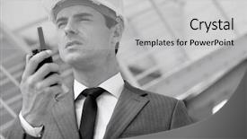  Presentation with architect - Cool new presentation theme with talking on two-way radio backdrop and a light gray colored foreground