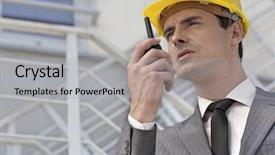  Presentation with architect - Cool new PPT theme with talking on two-way radio backdrop and a light gray colored foreground