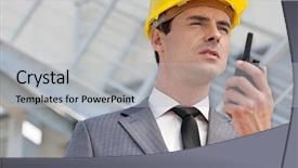  Presentation with an empty two way - Amazing PPT layouts having talking on two-way radio backdrop and a light gray colored foreground