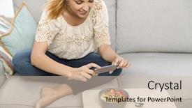  Presentation with ready to eat salad - Amazing slide deck having talking picture to her food backdrop and a  colored foreground