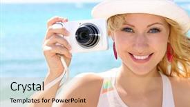  Presentation with digital - Slides featuring talking pictures with digital camera background and a coral colored foreground