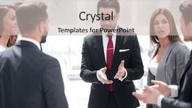  Presentation with empowerment of employees - Amazing PPT layouts having talking standing in a circle backdrop and a  colored foreground