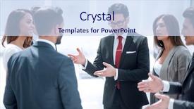  Presentation with employees - Slide deck consisting of talking standing in a circle background and a  colored foreground