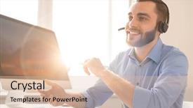  Presentation with desk - Presentation consisting of talking to clients through hotline background and a lemonade colored foreground