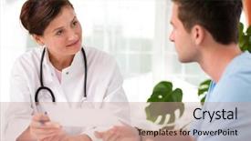  Presentation with doctor office - Beautiful presentation theme featuring talking to her male patient backdrop and a coral colored foreground