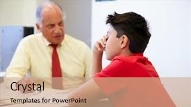  Presentation with school counselor - Presentation featuring talking to high school counselor background and a coral colored foreground