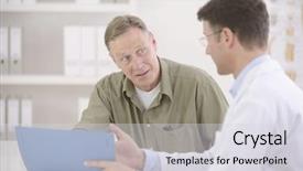  Presentation with nurse a male patient - Amazing PPT theme having talking to mature male patient backdrop and a sky blue colored foreground