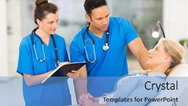  Presentation with caring - Slides featuring talking to middle aged patient background and a teal colored foreground