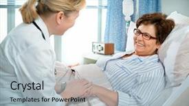 Presentation with elderly patient nurse cares - Presentation theme having talking to patient in hospital background and a light blue colored foreground