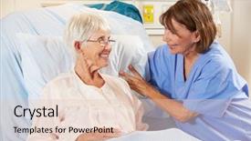  Presentation with elderly patient nurse cares - Amazing slides having talking to senior female patient backdrop and a  colored foreground