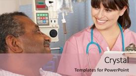  Presentation with male nurse - Beautiful slide deck featuring talking to senior male patient backdrop and a  colored foreground