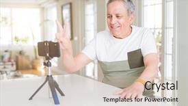  Presentation with video conference - Cool new slides with talking to the smartphone camera backdrop and a soft green colored foreground