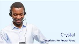  Presentation with call center - Colorful presentation design enhanced with talking using a smartphone mobile backdrop and a  colored foreground