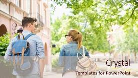  Presentation with students walking on campus - Cool new PPT theme with talking while walking in campus backdrop and a lemonade colored foreground