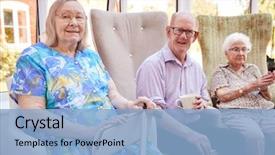  Presentation with carer - Beautiful slide deck featuring talking with carer in retirement backdrop and a light blue colored foreground