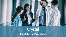  Presentation with doctor in hospital health insurance related icons healthcare person saving medical - PPT layouts with talking with doctors in hospital background and a teal colored foreground