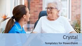  Presentation with wheelchair - PPT layouts with talking with nurse in retirement background and a light blue colored foreground