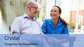  Presentation with retirement - PPT layouts enhanced with talking with nurse in retirement background and a light blue colored foreground