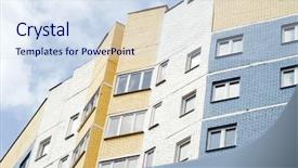  Presentation with tall building - Colorful PPT theme enhanced with blue window whitewashed house - tall apartments building against sky backdrop and a sky blue colored foreground