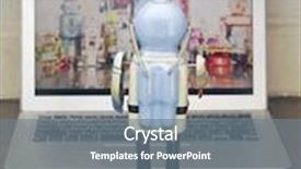  Presentation with tall - Cool new presentation with tall blue robot watching a film on a laptop backdrop and a gray colored foreground