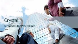  Presentation with tall buildings - Presentation featuring tall buildings - below view of business partners background and a sky blue colored foreground