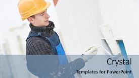  Presentation with high rise building - Presentation theme enhanced with tall buildings - builder worker painting facade background and a teal colored foreground