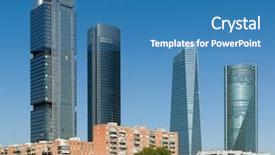  Presentation with tall buildings - Presentation theme enhanced with tall buildings - four towers background and a teal colored foreground