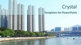  Presentation with hongkong - Colorful slide deck enhanced with tall buildings - hongkong modern building at day backdrop and a cool aqua colored foreground
