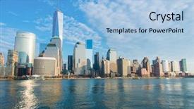  Presentation with tall buildings - Cool new presentation design with tall buildings - panorama of downtown manhattan backdrop and a light blue colored foreground