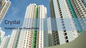  Presentation with public - Slide deck featuring tall buildings - public housing from low angle background and a teal colored foreground